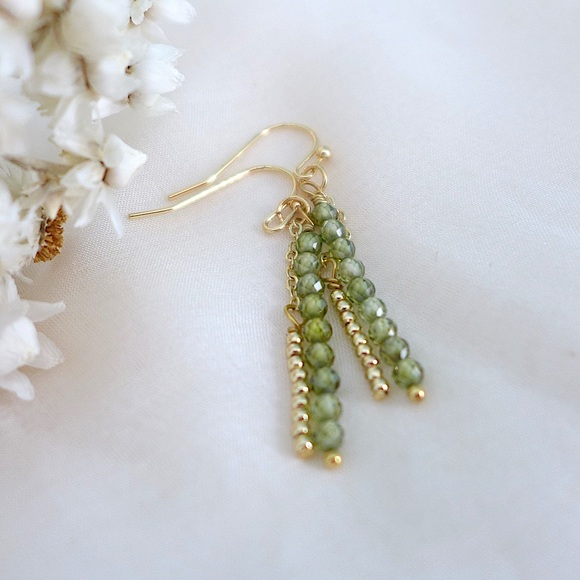 Olive Green Zircon Beads 14K Gold Filled beads Earrings| Minimalist Earrings - Picture 4 of 6